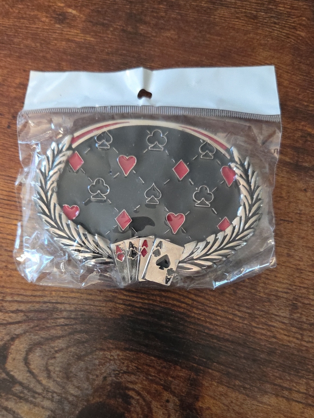 POKER FOUR 4 ACES BELT BUCKLE APPROX. 3 5/8" X 2 1/2"